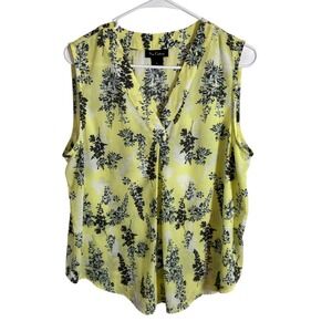 Nue Options Womens‎ Yellow Floral Sleeveless V Neck Blouse Top Plus Size